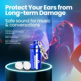 DownBeats Reusable High Fidelity Hearing Protection: Ear Plugs for Concerts, Music, and Musicians (Clear Ear Plugs, Blue Case)