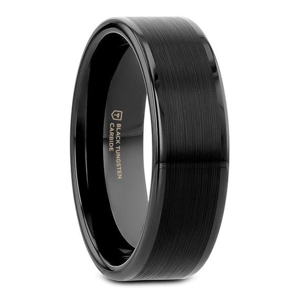 Thorsten Vulcan Black Tungsten Carbide Men’s Wedding Ring – Flat