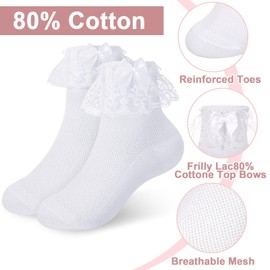 Zuimei 6 Pairs Girls Frilly Socks,Cotton Girls White School Socks Girls Lace Socks Ankle School Socks for Girls,2-4Y