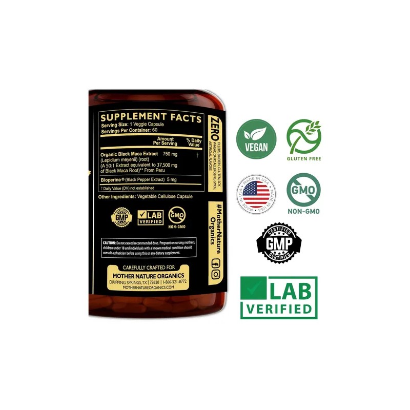 Black Maca Root 50:1 Extract 37,500 Mg 60 Cápsulas