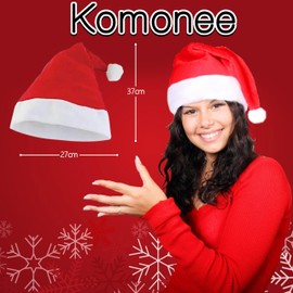 Komonee 50 x Santa Claus Christmas Hat Red Xmas Novelty Party for Festive Holidays Fancy Dress Up Unisex Costume Accessory New Years Fun Adults and Children