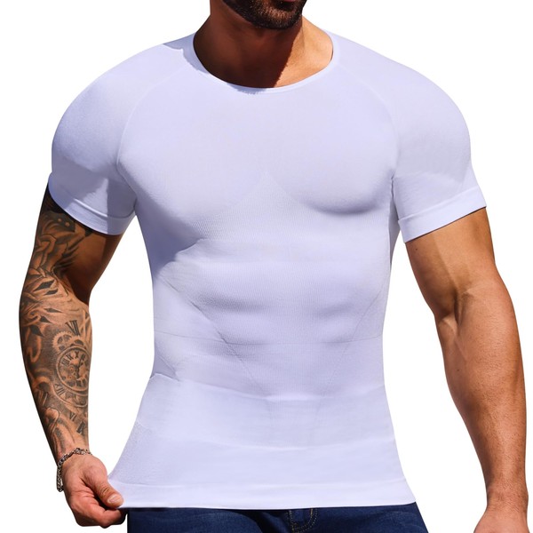 Gleefeat Mens Compression Shirt Body Shaper Slimming Undershirt Gynecomastia Abdomen