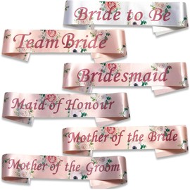 Bridesmaid Hen Party Sash (Pack of 1) - Rose Gold Satin Floral Sash with Pink Text for Women and Girls Bachelorette Parties - Bridal Party Favours - Wedding Accessories
