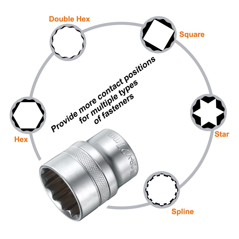 sourcing map 1/2" Drive by 27mm 12-Point Shallow Socket 42mm
