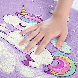 Alfombra de área de unicornio para niñas, alfombra de baño con diseño de unicornio de fantasía, decoración de animales de dibujos animados, alfombra de baño para niños y niñas, diseño de arco iris, suave, peludo, dormitorio, sala de estar, cocina, felpud