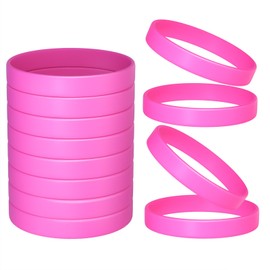 Morcheiong 12 Pieces Silicone Bracelets- Rose-red Color Blank Rubber Wristbands for Adults Teen Party Favors