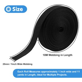 Polypropylene Webbing, 10 m Polypropylene Webbing - 25 mm Wide - 1.8 mm Thick for DIY Dog Collar, Tow Ropes and Luggage Strap, Fabric Strap Black Webbing for Bags/Backpack Band, Belt and Harnesses