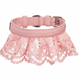 Blueberry Pet Floral Lace Adjustable Dog Collar in Baby Pink with Metal Buckle, Neck 17-20.5", for Large Breed
