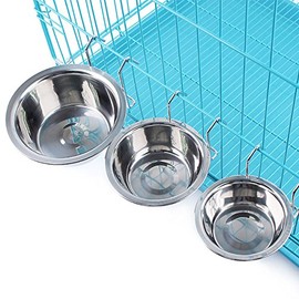 Yosoo Taza de Acero Inoxidable para gallinero, tazón para Agua y comedero, Taza para pájaros con Alambre,Hogar y Cocina （S）