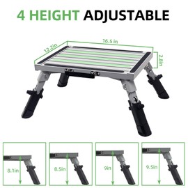 Homeon Wheels RV Steps Adjustable Height Aluminum Folding Platform Step Sheath Non-Slip Rubber Feet, Reflective Stripe, Handle, RV T Level, More Stable Up to 1000 lbs 16.5" x 12.2"(Gray Luminous)