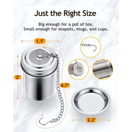 House Again 2 Pack Tea Infuser, Extra Fine Mesh Tea Infusers for Loose Tea, 18/8 Stainless Steel Tea Strainer with Extended Chain Hook, Tea Steeper for Brew Tea, Spices & Seasonings