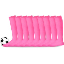 Youth to Adult Unisex Soccer Athletic Sports Team Cushion Socks 9 Pack (Large (10-13), Hot Pink)