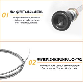 SYOWADA 60-122 Push Pull Choke Cable Replacement for Lincoln F162 F163 SA200 SA250, Universal Carburetor Push Pull Choke Control Cable for 290-835 290835 Lawn Tractor Mower 96" Conduit Go Kart Carts