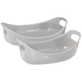 Rachael Ray Ceramics Bubble and Brown Oval Baker Set, 2-Piece, Light Sea Salt Gray -