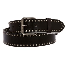 Genuine Vintage Retro Circle Studded Leather Belt - Interchangeable buckle, Black | 34"