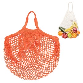 M METERXITY 1-Pack Cotton Mesh Bag, Reusable Washable Mesh Net String Grocery Bags, Reusable Produce Bags with Handle, Net Tote Bag for Fruits/Vegetables Shopping [Orange, Short Handle]