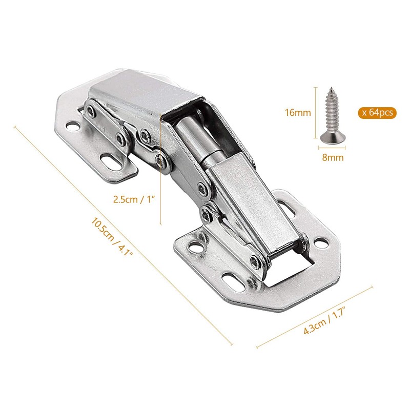 8 x Screw-On Hinges with Spring Opening Angle 90° Cupboards