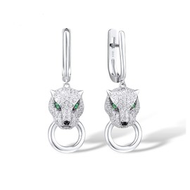 Santuzza Panther Earrings 925 Sterling Silver Cubic Zirconia Green Spinel Leopard Dangle Earrings for Women