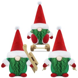 Gehydy Set of 3 Christmas Gnomes Decorations Mini Gnome Plush with Sled Handmade Stuffed Xmas Decor for Home Kitchen Farmhouse Tiered Tray - Red