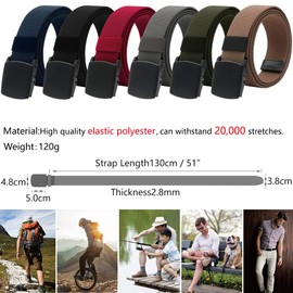 LionVII Men Elastic Stretch Canvas Belt with Plastic Buckle, Breathable Braided Fabric Web Strap Adjustable for Work Pants Jeans Below 46 Inch(Black)(Size: L)