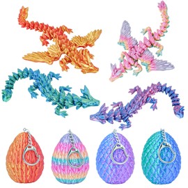 Minleway 4PCS 3D Printed Dragon Eggs with Articulated Dragons,Mystery Toys Keychain Gifts for Kids Adults Easter Basket Stuffers Christmas Stocking Fillers Home Office Decor