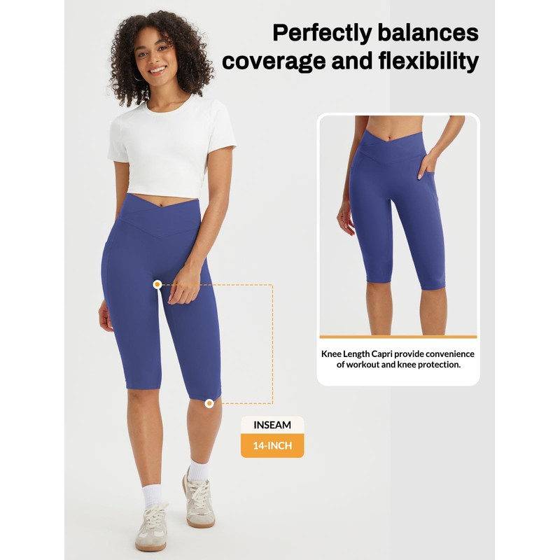 baleaf Knee Length Capri Leggings with Pockets for Women Workout