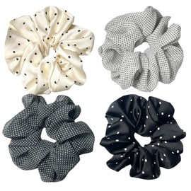 Large satin Scrunchies XL Silk Oversized Scrunchie for Thick long Hair Scrunchy Bobbles Hair Ties Jumbo for Women Girls (BW DOT)