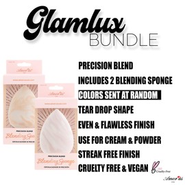 Glam Lux Beauty Amorus Blending Sponge Precision Blend (Tear Shaped) Makeup Blending Sponges, No Streak, Dry/Wet Use, Flawless Application Beauty Blender Sponge (2, Random, Blender)