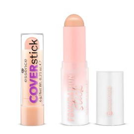 essence - Pack 2 en 1: Base de Maquillaje en Barra Foundation Stick 120 (10 g) + Corrector COVERstick Matt Sand (6 g), Cobertura Natural, Acabado Mate y de Larga Duración