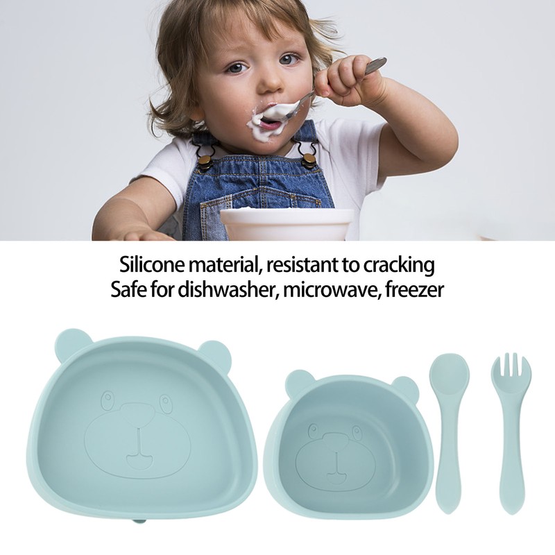 4pcs Children Plate Utensils Set Silicone Suction Bowls Set Toddler