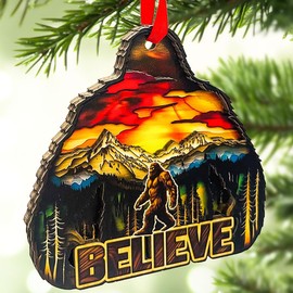 Believe Bigfoot Ornaments 2-Layer Wooden Hanging Ornament for Sasquatch Lovers Laser-Cut Christmas Tree Decor
