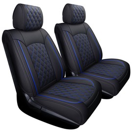 YIERTAI Truck Seat Covers Compatible with Toyota Tundra for 2008-2025 2026 Tundra Crewmax SR5 Limited Double Cab Crew Extended Cab Waterproof Leather Seats Protectors(2 PCS Front only/Black-Blue)