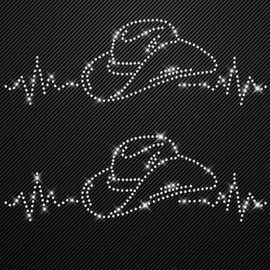 Glitzerdeals Iron-On Rhinestone Line Dance Cowboy Hat Patches Set of 2