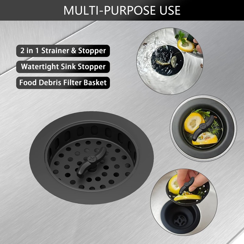 EXAKEY Black Sink Drain 3-1/2 Inch Kitchen Sink Drain Strainer