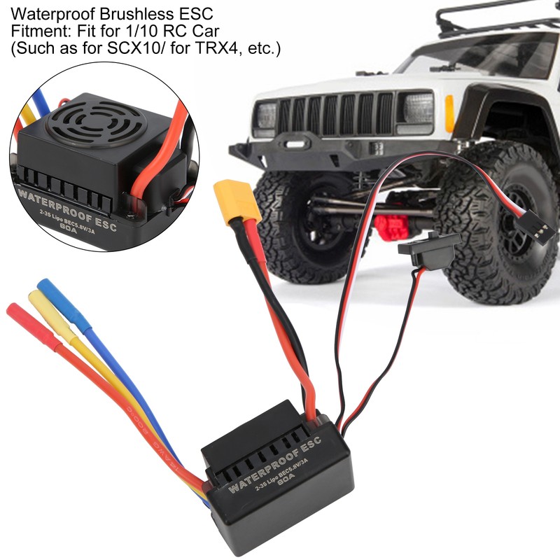 60A Waterproof Brushless ESC Electric Speed Controller for SCX10 1/10