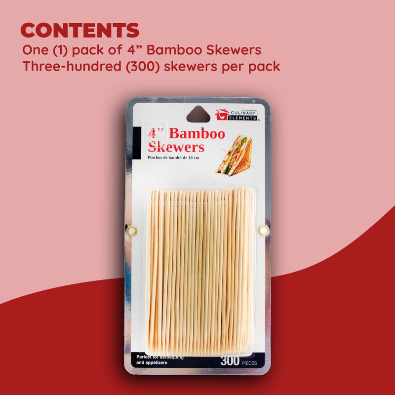 Jacent 4 Inch Appetizer Bamboo Skewers. 300 Count per Pack,