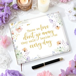 Funeral Guest Book with Pen Memorial Service Celebration of Life Sign in Book for Funeral Leather Cardinal in Loving Memorial Gift, 112 Pages(Colorful Flower)