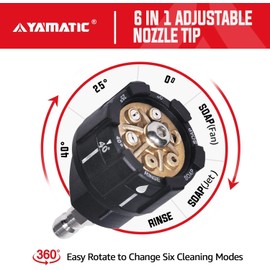 YAMATIC Pressure Washer Nozzle, 6-in-1 Quick Changeover & Easy Adjustable, Power Washer Tips with 1/4 inch Quick Connect, Max 4000PSI & 2.5GPM