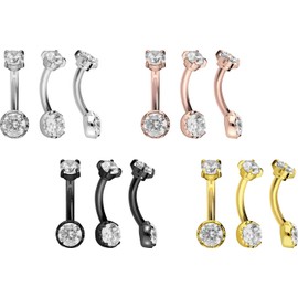 PIERCINGLINE Titanium Banana Bar with Push Fit 2 Encased Crystals Piercing Ear Nose Choice of Colours and Sizes, Titanium