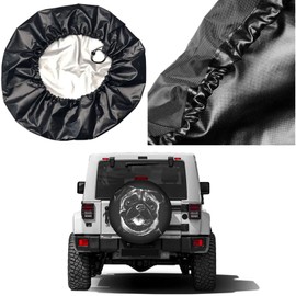 FeHuew Black and White Pug Face Spare Tire Cover 17 inch Waterproof Dust-Proof Universal Spare Wheel Tires Covers Fit for Jeep,Trailers, RV, SUV,Many Vehicle Diameter 31”-33”