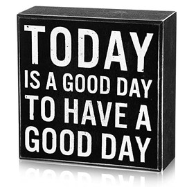 Office Decor Today is a Good Day to Have a Good Day Sign Positive Saying Decor Motivational Desk Decor Farmhouse Block Wood Sign Inspirational Box Talk Sign for Desk, 5 x 5 Inches (Black Backing)