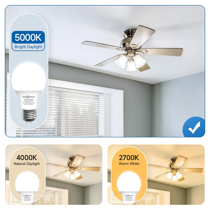 SHINESTAR A19 LED Light Bulb, 60 Watt Light Bulbs 5000K