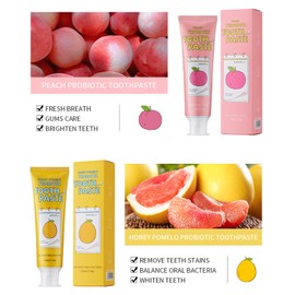 Probiotic toothpaste, 100 g toothpaste with 2 toothbrushes for thorough cleaning of teeth, for a healthy oral environment, combats bad breath and supports natural oral flora (grapefruit)