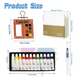Mini Watercolour Paint Set, Sketchbook Palette Set 8 Grids, 12 Colours Portable Watercolour Palette with Watercolour Paper Journal, Watercolour Brush Pen, Clip Mini Palette for Painters, Artists