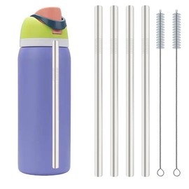 4Pcs Replacement Stainless Steel Straws Compatible with Owala Water Bottle 40oz Reusable Straws with 2 Cleaning Brushes Metal Straw Replacement (23.5cm for 40oz)