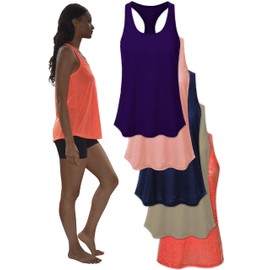Women's 5 Pack Everyday Flowy Burnout Racer Back Active Workout Tank Tops, 5 Pack-khaki/ Peachbud/Neon Red/ Neon Purple/ Navy, Medium