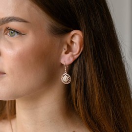 Materia Women's Earrings Flower Hanging Round 925 Silver Earrings Mandala Rhodium-Plated Rose Gold or Gold Plated, Metal