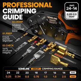 SOMELINE Spade Connector Crimping Tool Kit 24–14 AWG, 40 Types 2.8/4.8/6.3/7.8 mm Quick Disconnect Non-Insulated Connectors and Terminal Housings – Open Barrel Crimping Tool & Automatic Wire Stripper