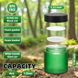 100g Green Frosted Glass Cream Jars with Black Lid - Airtight Cosmetic Containers for Face Cream, Body Lotion, DIY Skincare Packaging, BPA-Free (Set of 24) (Green Frosted, 3.5oz)