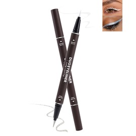 White Silver liquid Eyeliner 2-in-1, Shimmer Glitter Eyeliner Pencil Long Lasting, Eye liner Waterproof Smudge-Proof,High Pigmented Smooth Colored Metallic Matte Eyeliner, Ultra-Fine Tip Eye makeup-01